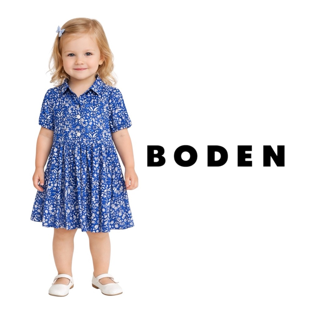 Boden Girls Jersey Shirt Dress - Sea Blue / Wildflower - Size: US 6P